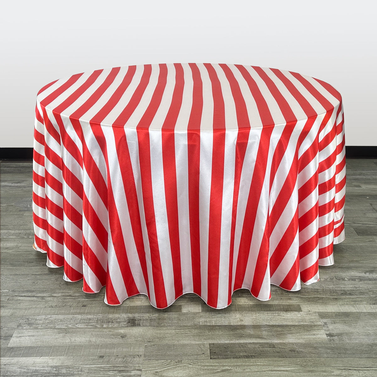 120 inch Satin Round Tablecloth Red and White Striped