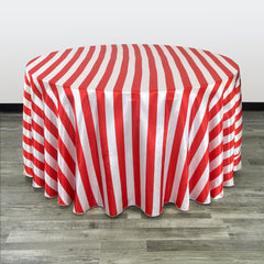 120 inch Satin Round Tablecloth Red and White Striped