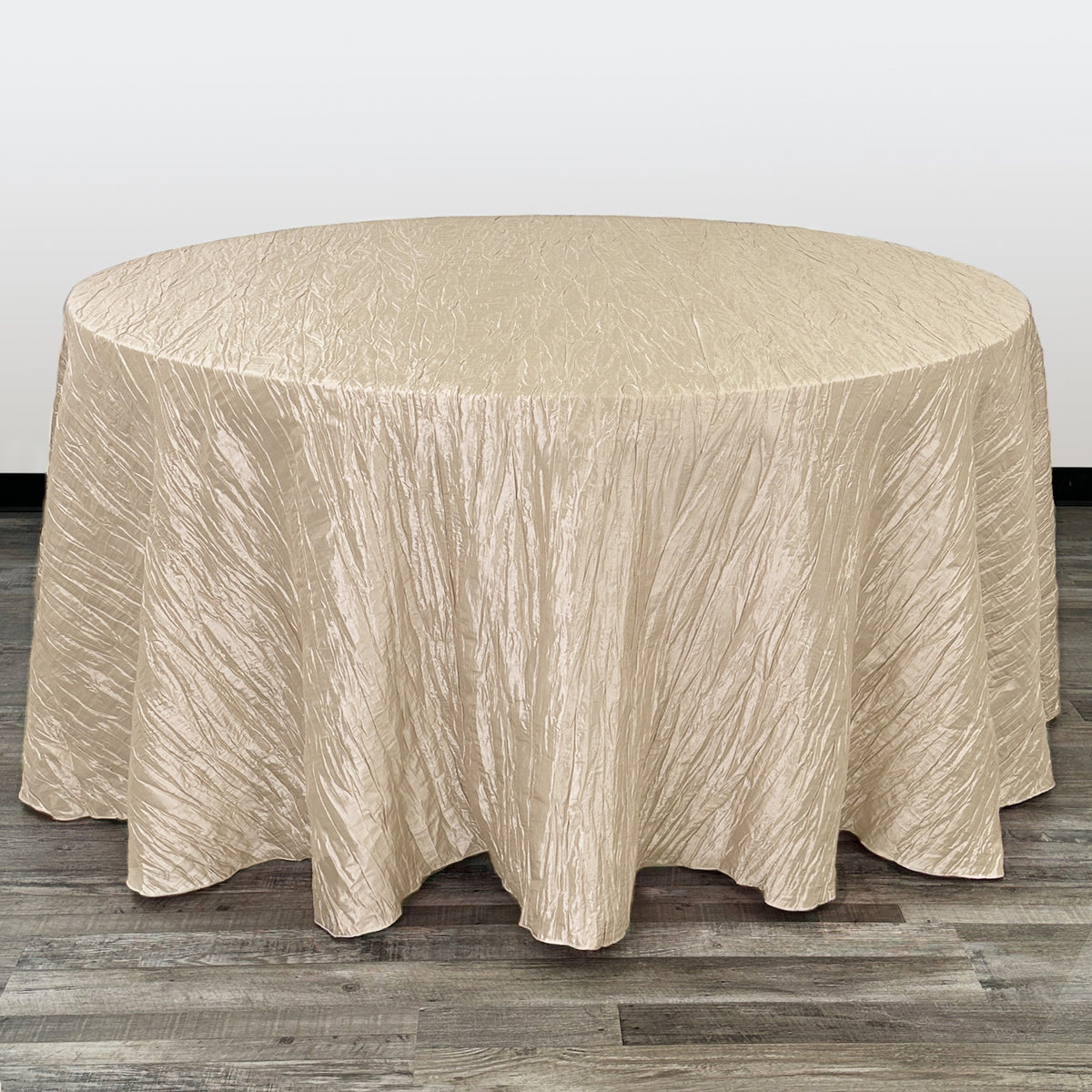 132 inch Crinkle Taffeta Round Tablecloth Champagne