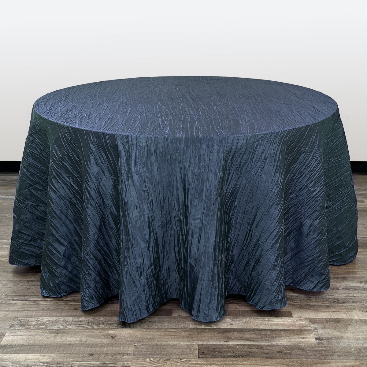 132 inch Crinkle Taffeta Round Tablecloth Navy Blue