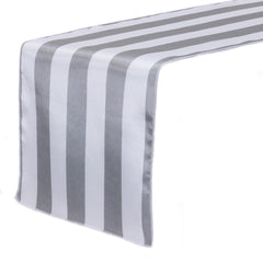 14 x 108 inch Satin Table Runner Gray and White Striped
