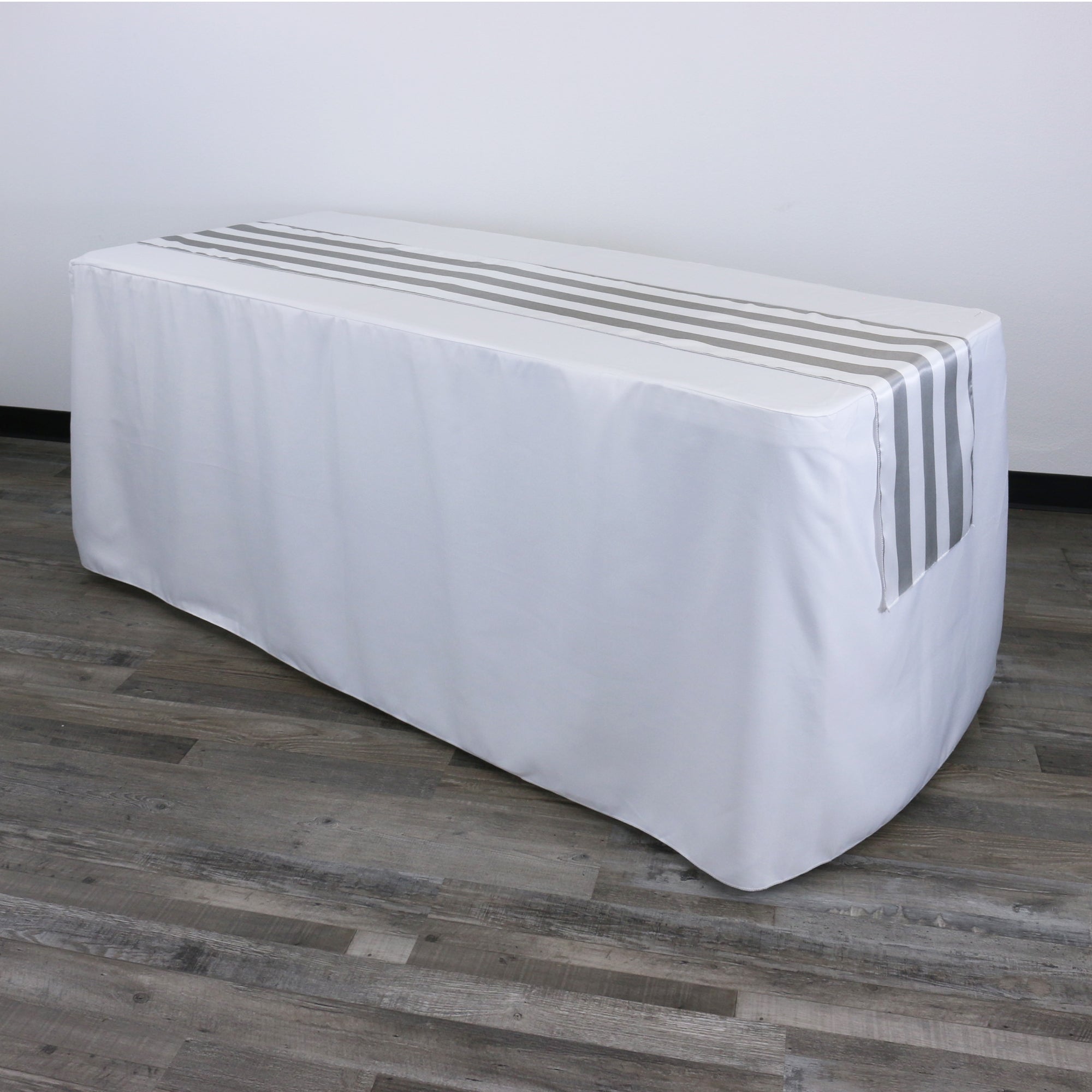 14 x 108 inch Satin Table Runner Gray and White Striped