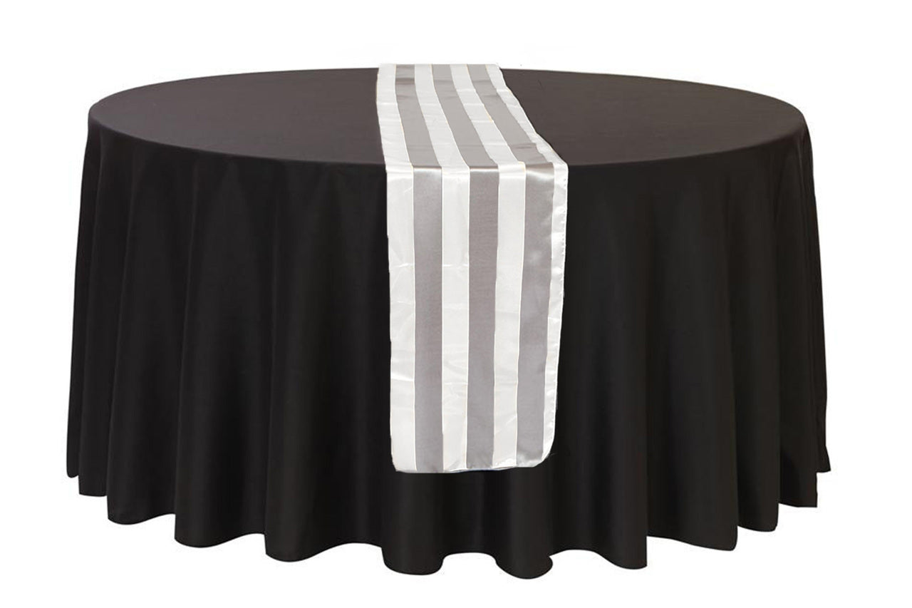 14 x 108 inch Satin Table Runner Gray and White Striped