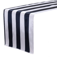 14 x 108 inch Satin Table Runner Navy Blue and White Striped