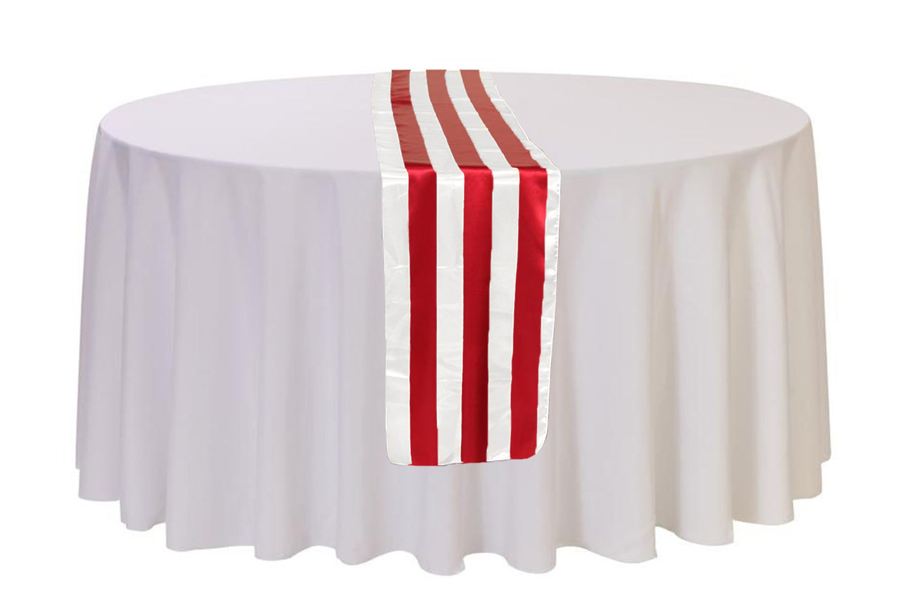 14 x 108 inch Satin Table Runner Red and White Striped