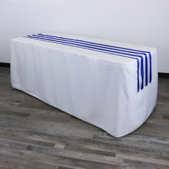 14 x 108 inch Satin Table Runner Royal Blue and White Striped