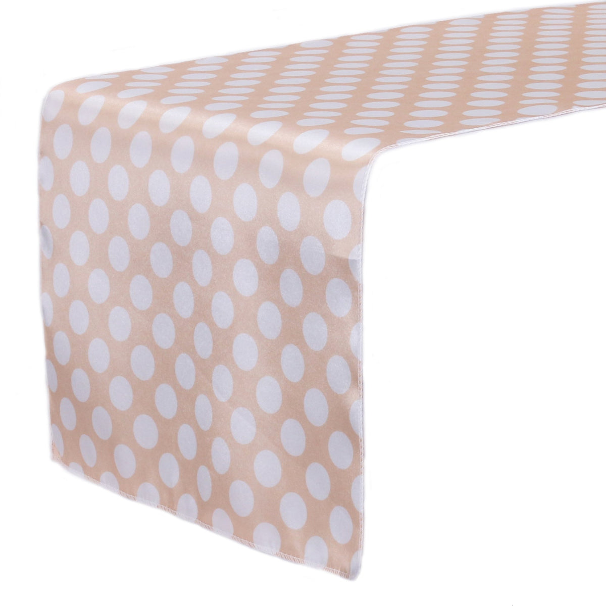 14 x 108 inch Satin Table Runner Peach and White Polka Dots