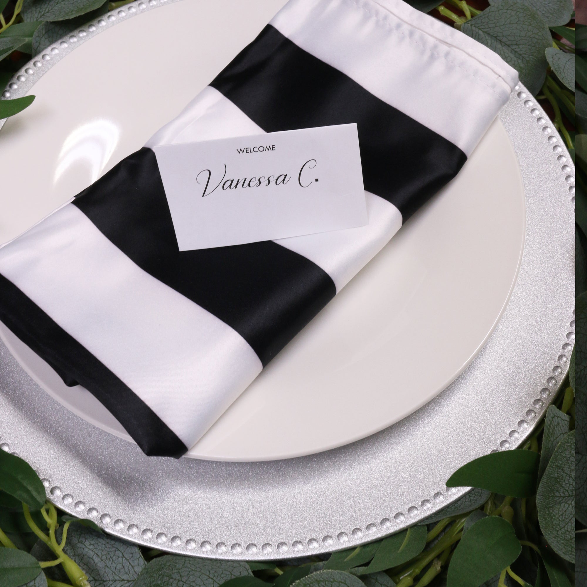 20 inch L'amour Satin Napkins Black and White (Pack of 10)
