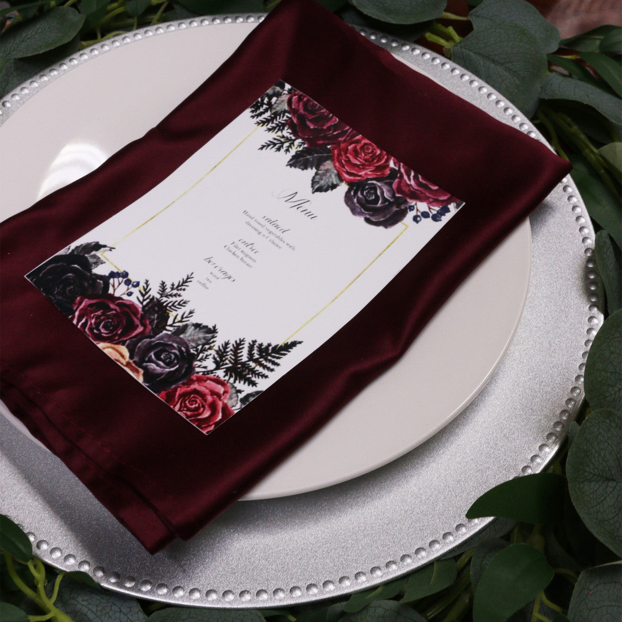 10 Pack 20 Inch L'amour Satin Napkins Burgundy