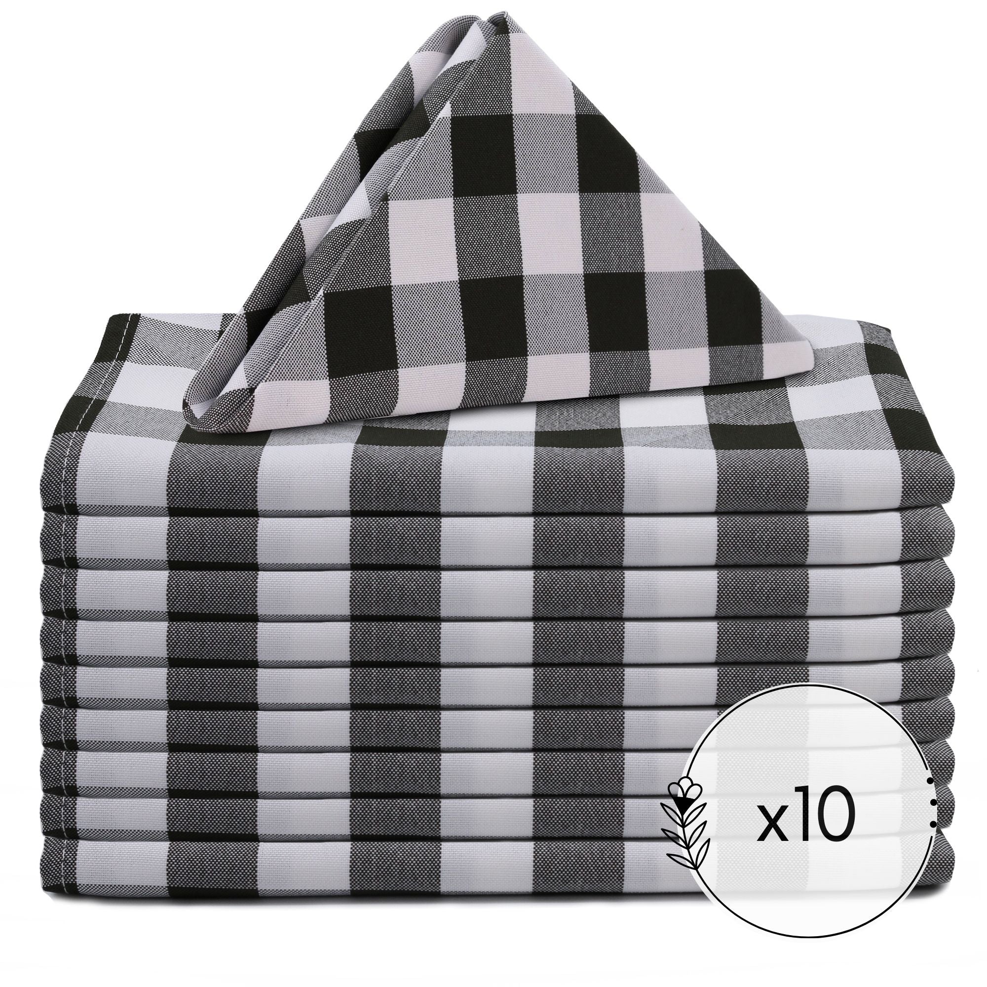 20 inch Polyester Cloth Napkins Checkered Black (Pack of 10)