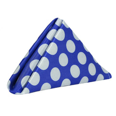 20 inch Satin Cloth Napkins Royal Blue and White Polka Dots (Pack of 10)