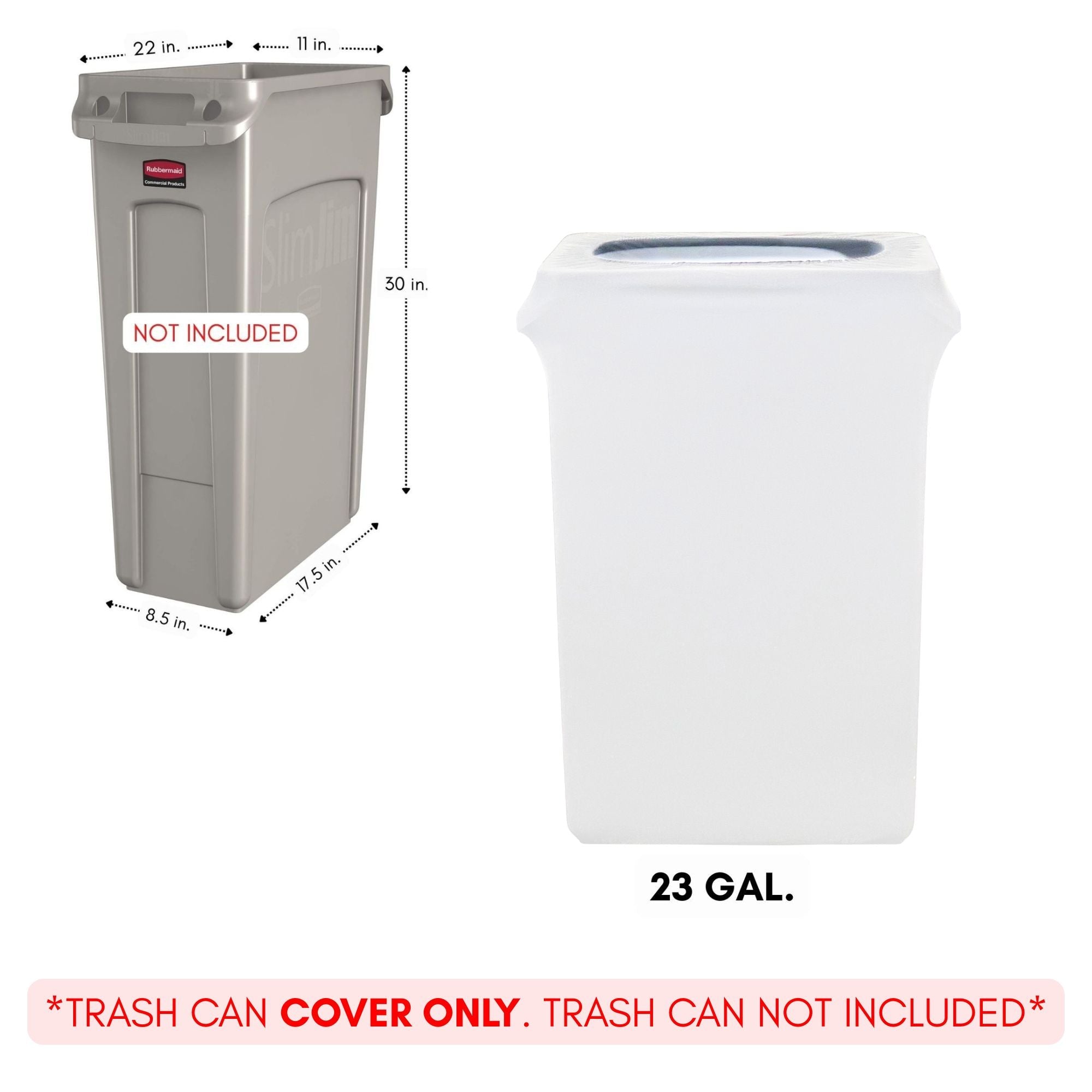 23 Gallon Spandex Slim Jim Narrow Trash Can Cover White