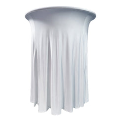 30 inch Highboy Cocktail Round Wavy Draping Stretch Spandex Table Cover White