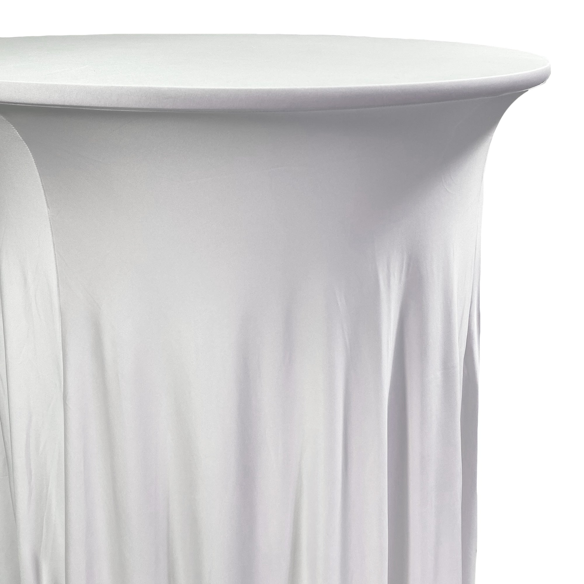 30 inch Highboy Cocktail Round Wavy Draping Stretch Spandex Table Cover White
