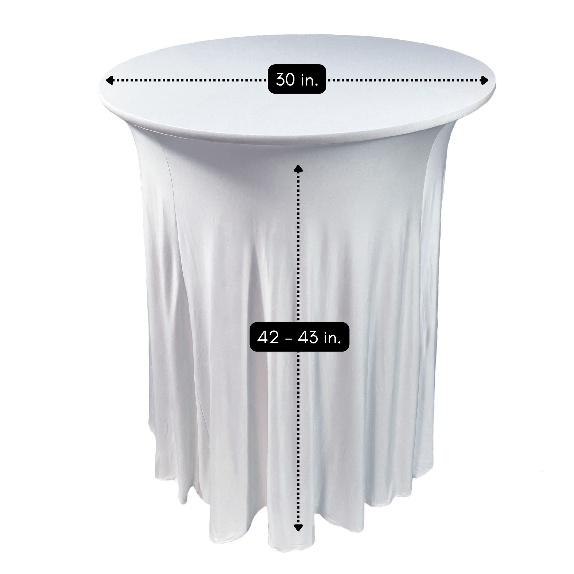 30 inch Highboy Cocktail Round Wavy Draping Stretch Spandex Table Cover White