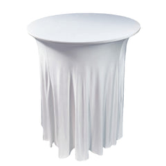 30 inch Highboy Cocktail Round Wavy Draping Stretch Spandex Table Cover White