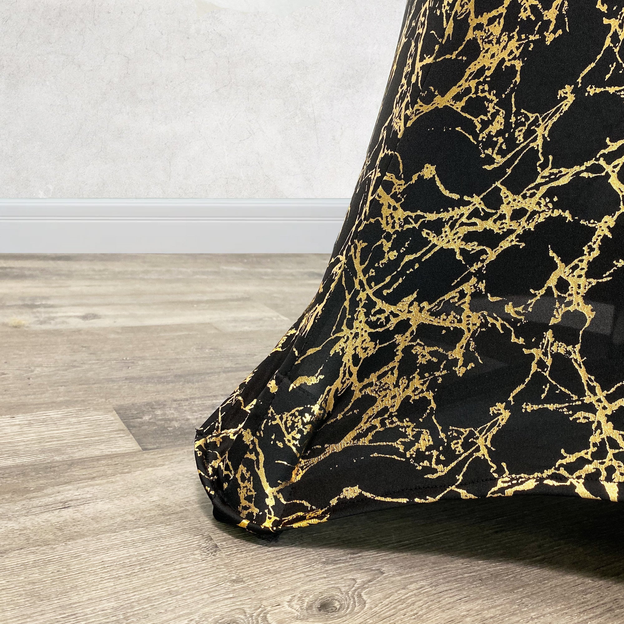 30 inch Highboy Cocktail Round Stretch Spandex Table Cover Black With Gold Marbling