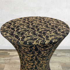 30 inch Highboy Cocktail Round Stretch Spandex Table Cover Black With Gold Marbling