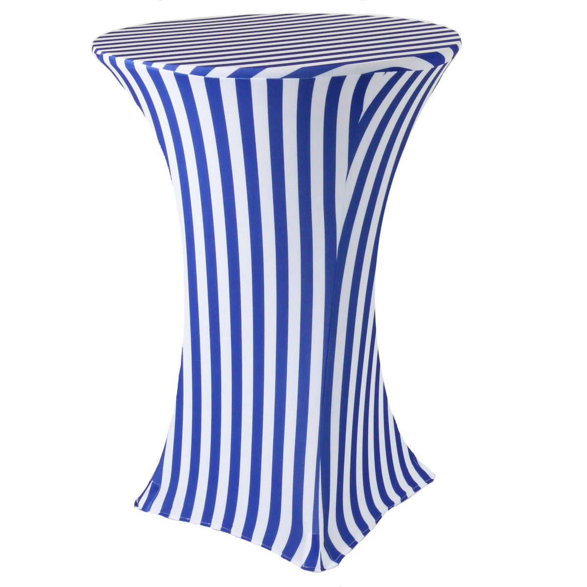 30 inch Highboy Cocktail Round Spandex Table Cover Royal Blue and White Striped