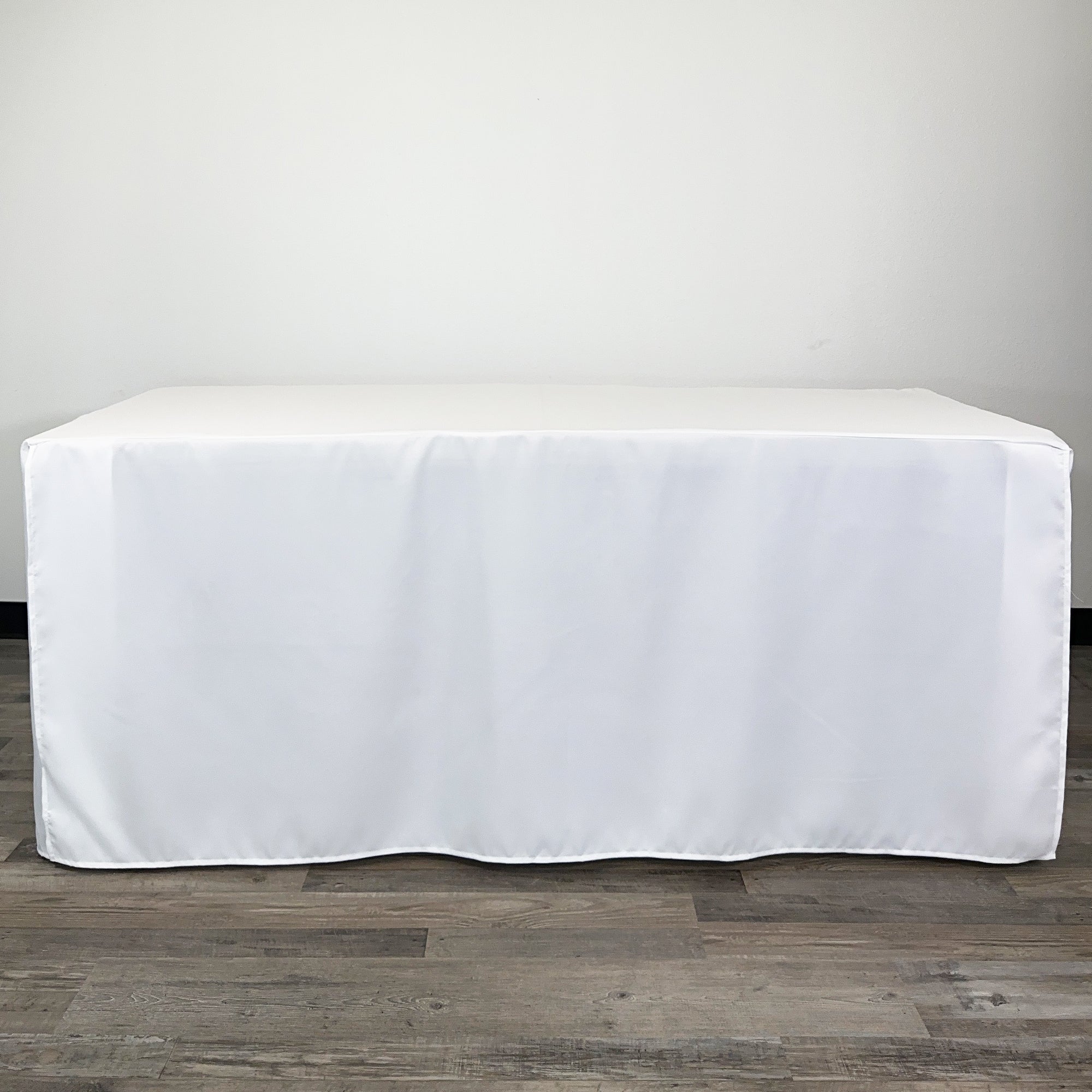 6 ft Fitted Slit Open Back Polyester Rectangular Tablecloth White