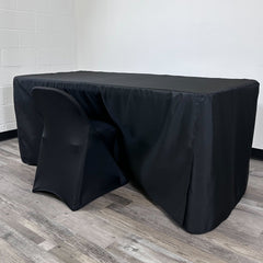 6 ft Fitted Slit Open Back Polyester Rectangular Tablecloth Black