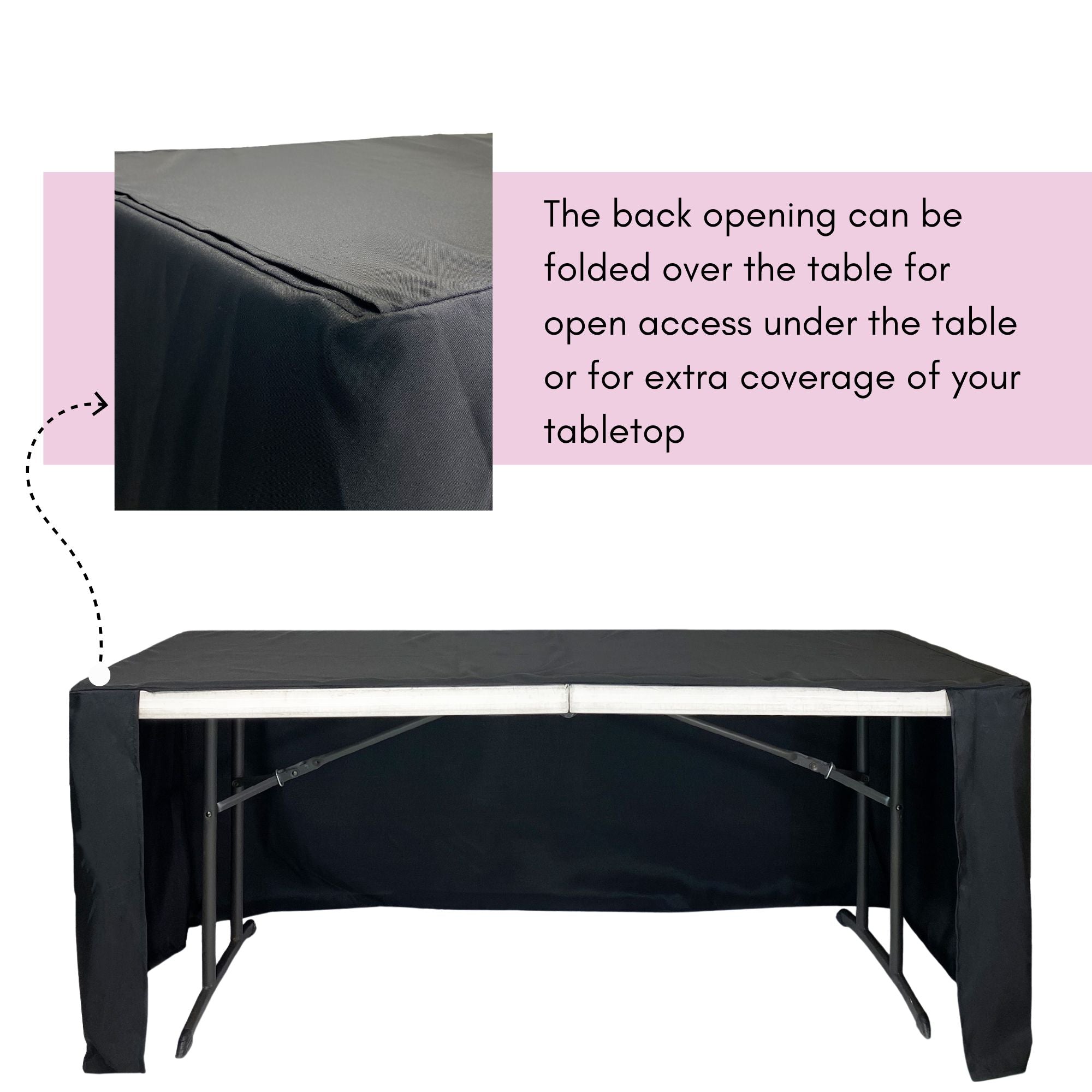 6 ft Fitted Slit Open Back Polyester Rectangular Tablecloth Black
