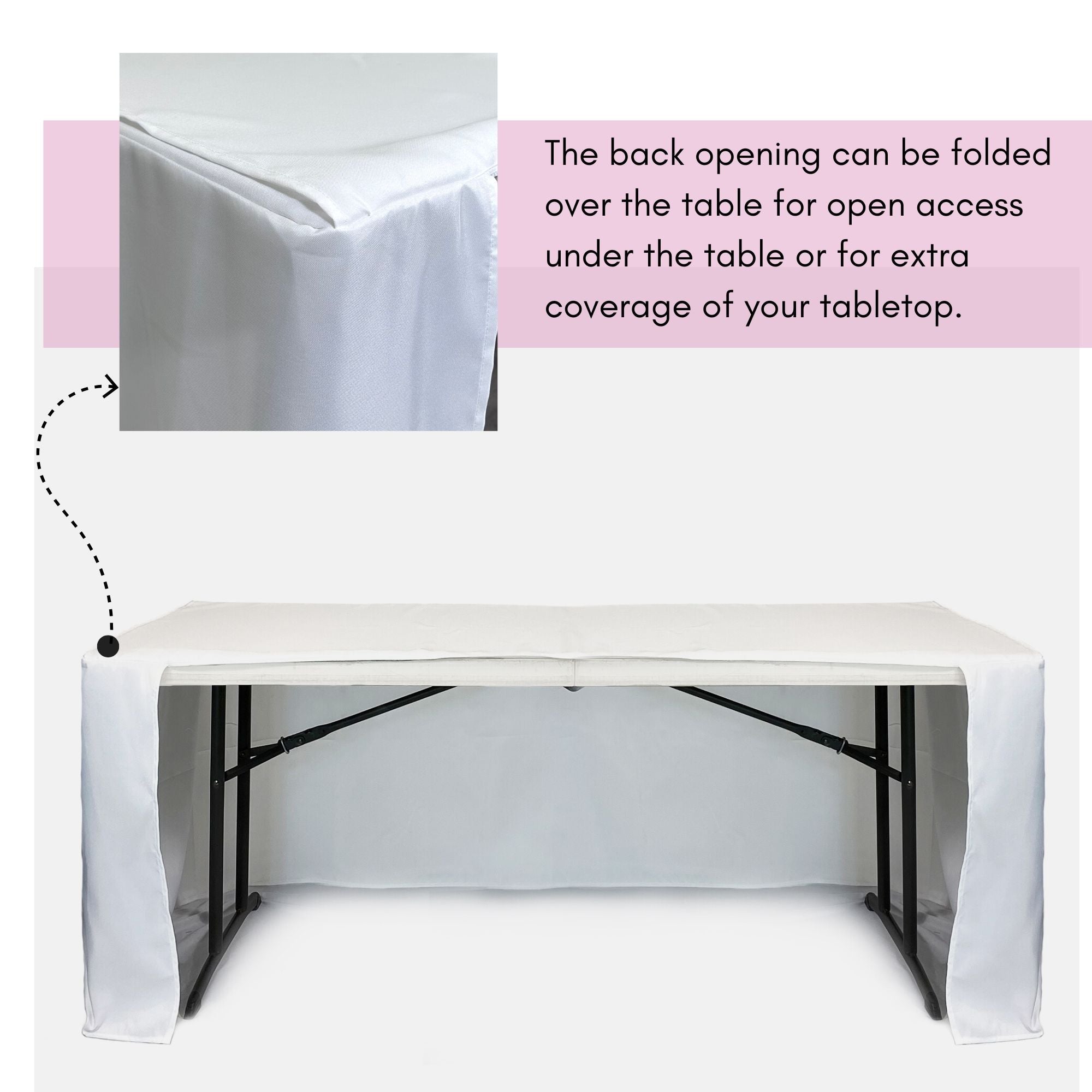6 ft Fitted Slit Open Back Polyester Rectangular Tablecloth White