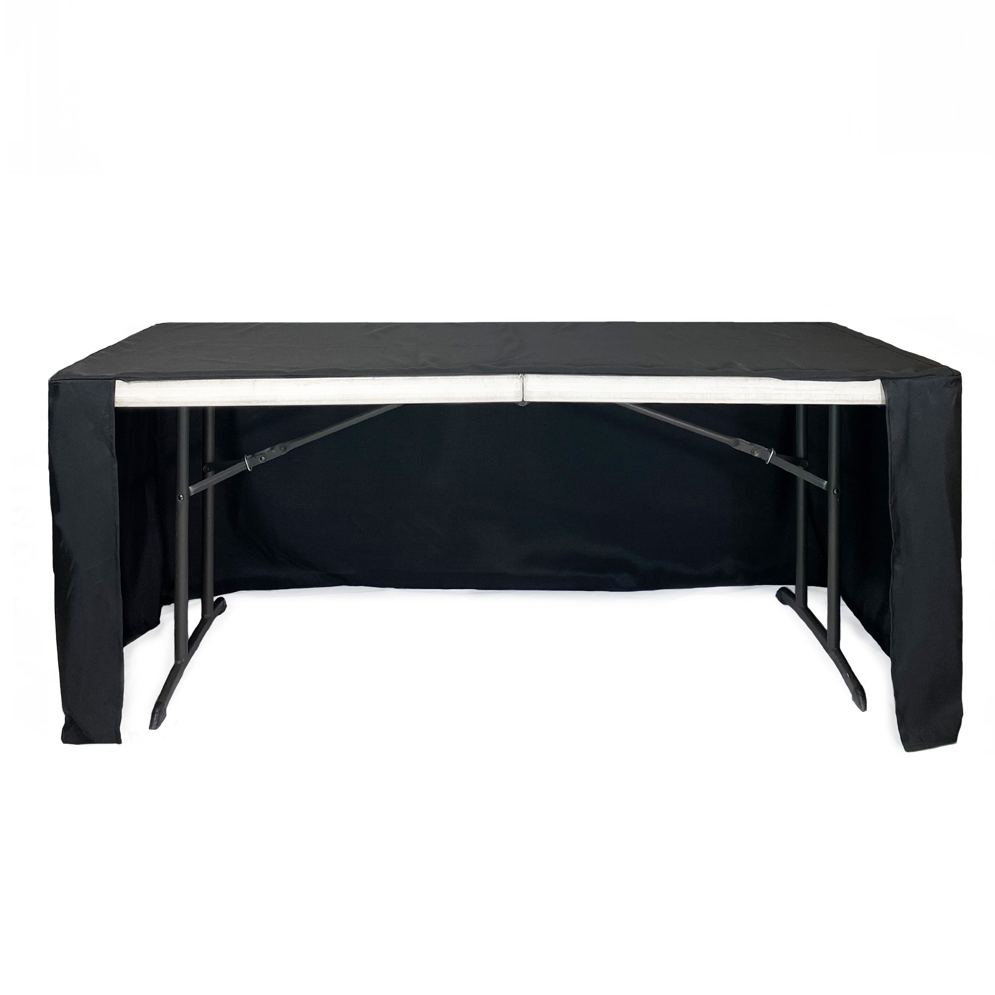 6 ft Fitted Slit Open Back Polyester Rectangular Tablecloth Black