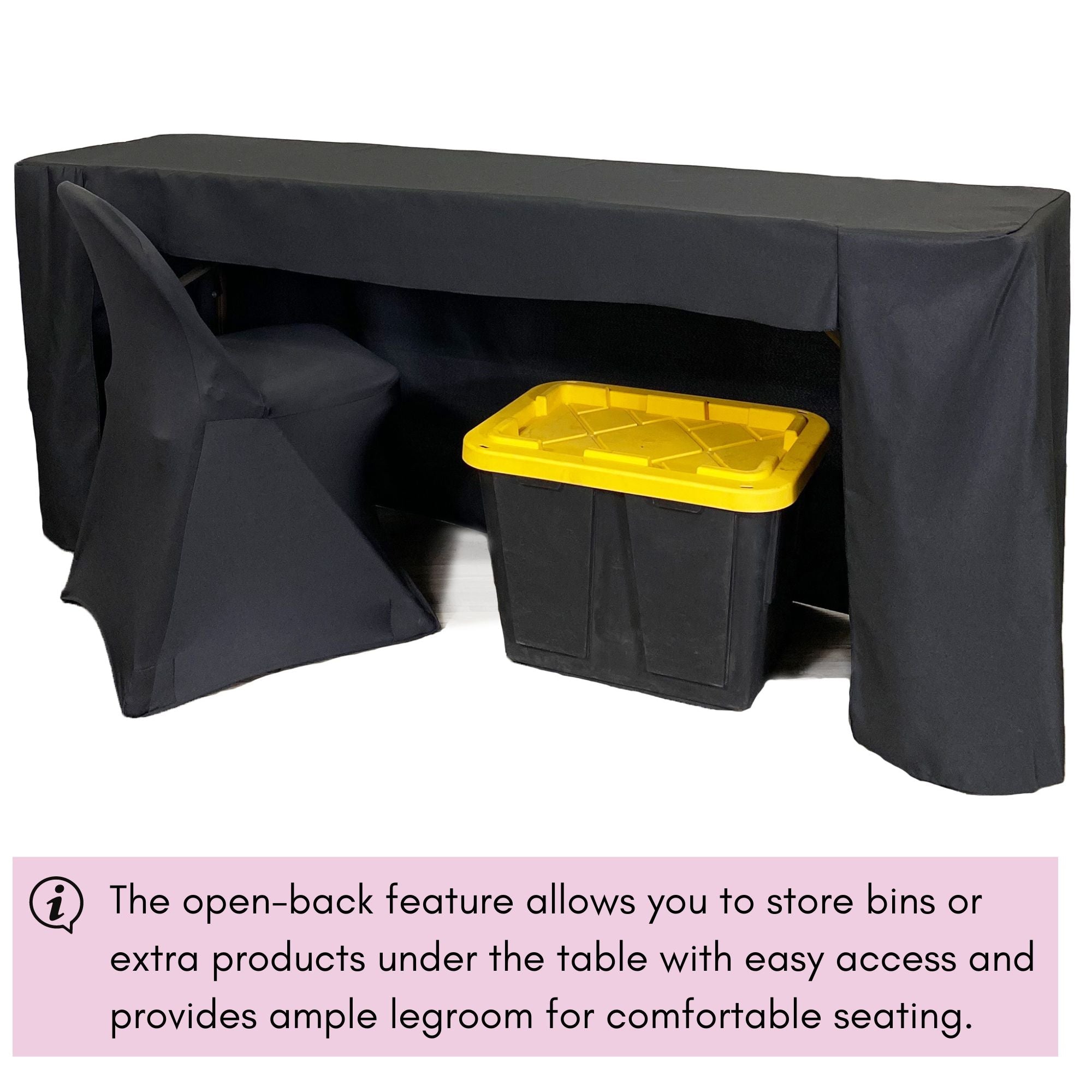 6 ft x 30 inches Fitted Polyester Rectangular Tablecloth Open Back Black