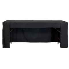 6 ft x 30 inches Fitted Polyester Rectangular Tablecloth Open Back Black