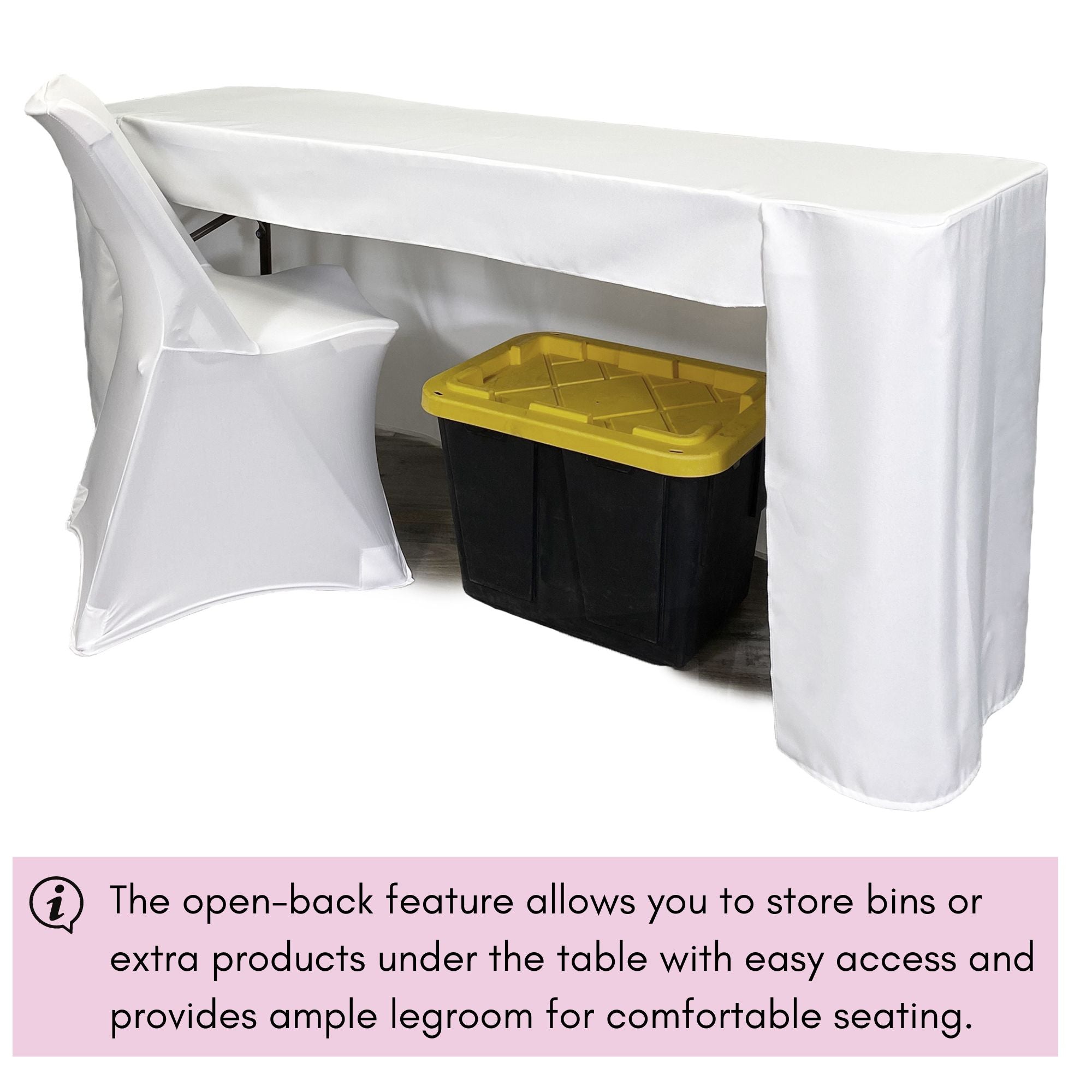 6 ft x 30 inches Fitted Polyester Rectangular Tablecloth Open Back White