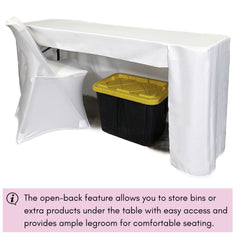 6 ft x 30 inches Fitted Polyester Rectangular Tablecloth Open Back White
