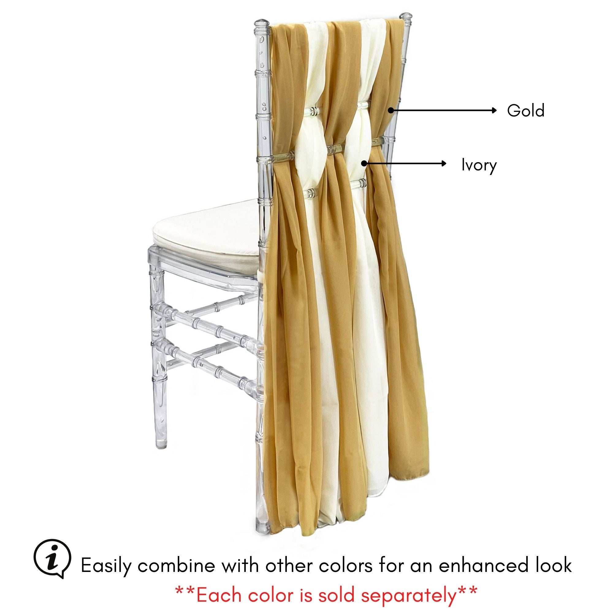 5 Pack 6 Ft Chiffon Chiavari Chair Sashes Gold