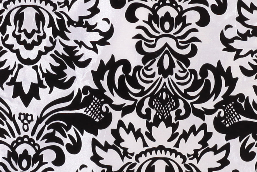 12 x 108 in Flocking Damask Table Runner Black and White
