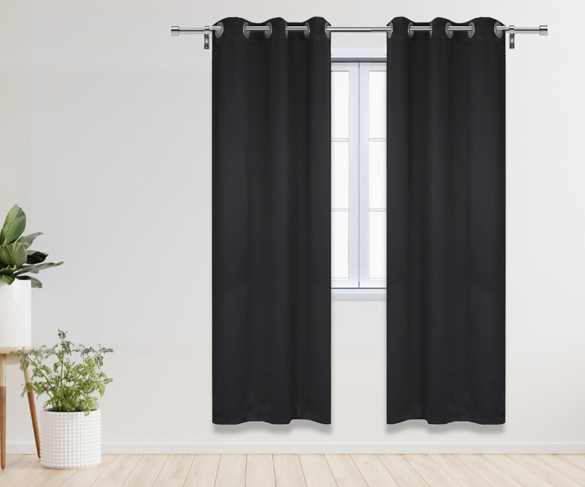 42 X 84 Inch Blackout Polyester Curtains with Grommets Black - 2 Panels