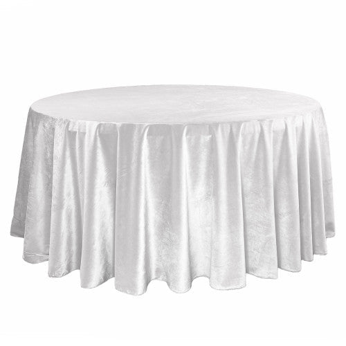 132 Inch Round Velvet Tablecloth White