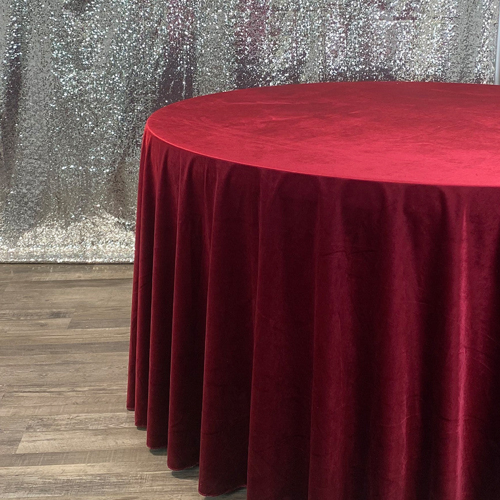 132 Inch Round Velvet Tablecloth Burgundy