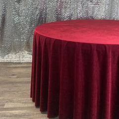 132 Inch Round Velvet Tablecloth Burgundy