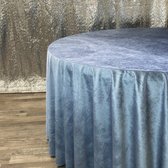 132 Inch Round Velvet Tablecloth Dusty Blue