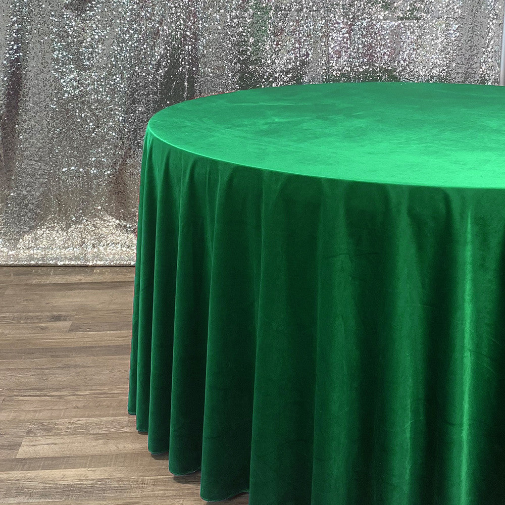 132 Inch Round Velvet Tablecloth Emerald Green