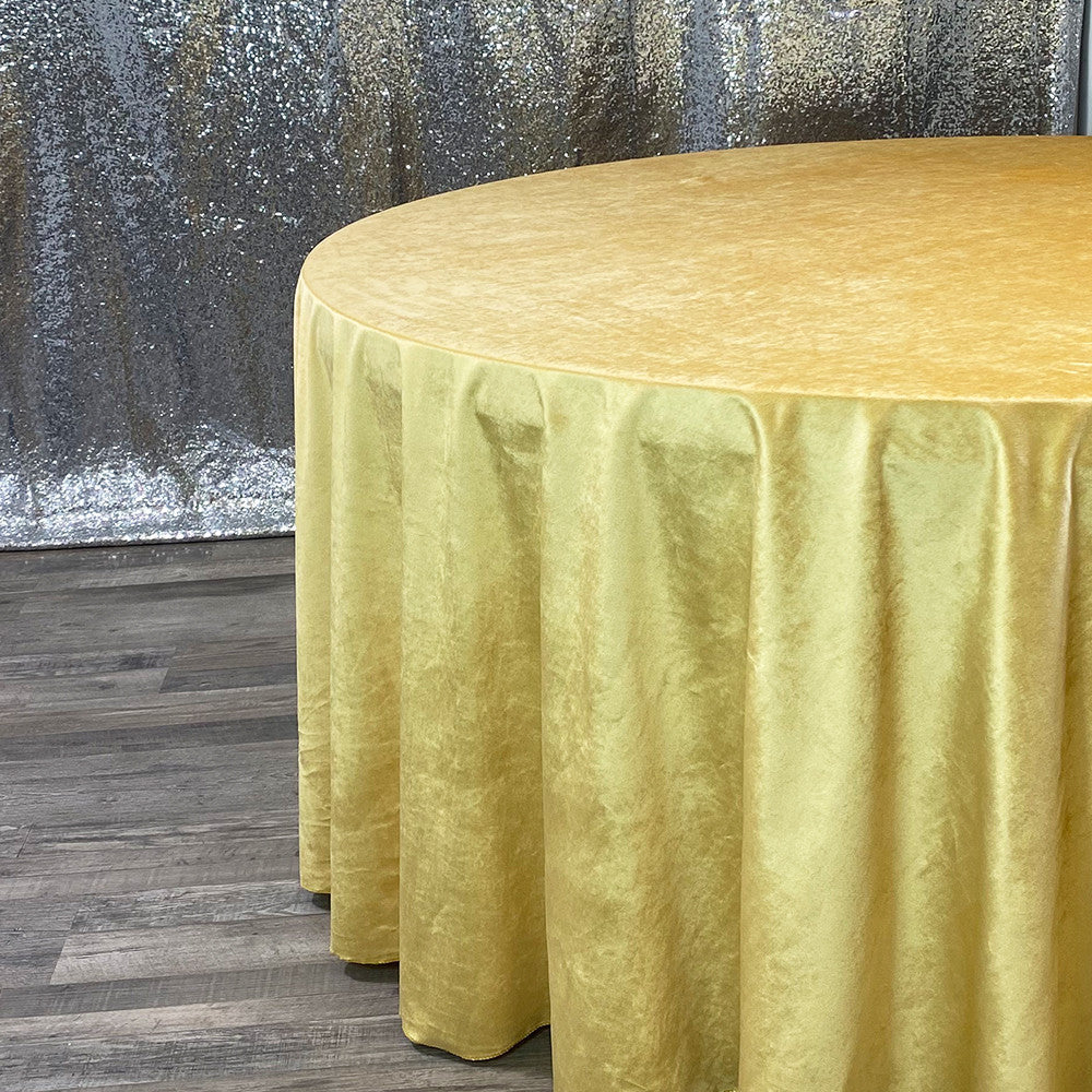 132 Inch Round Velvet Tablecloth Gold