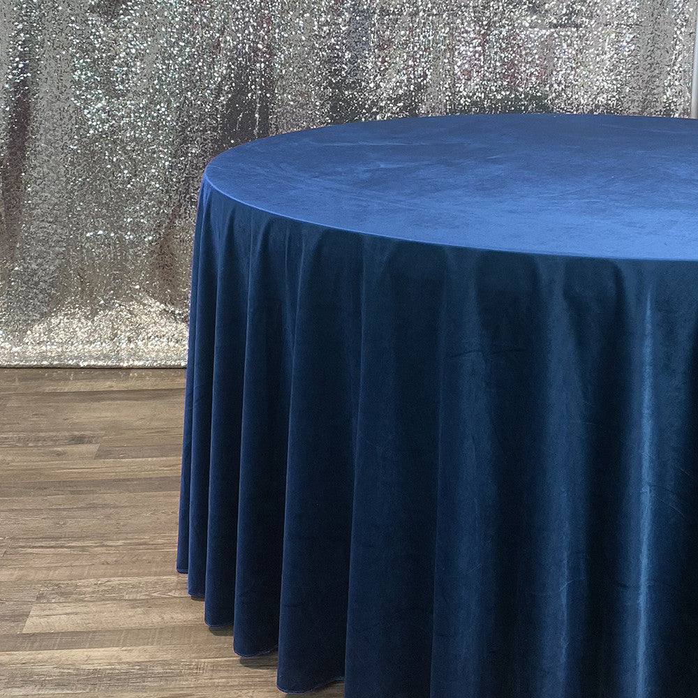 132 Inch Round Velvet Tablecloth Navy Blue