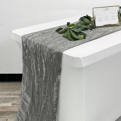 14 x 108 inch Crinkle Taffeta Table Runner Platinum / Dark Silver