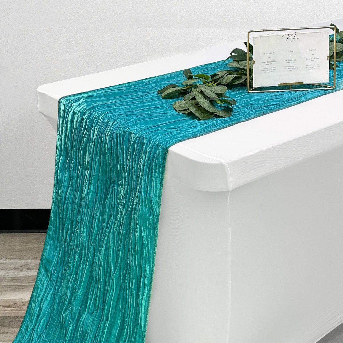 14 x 108 inch Crinkle Taffeta Table Runner Teal