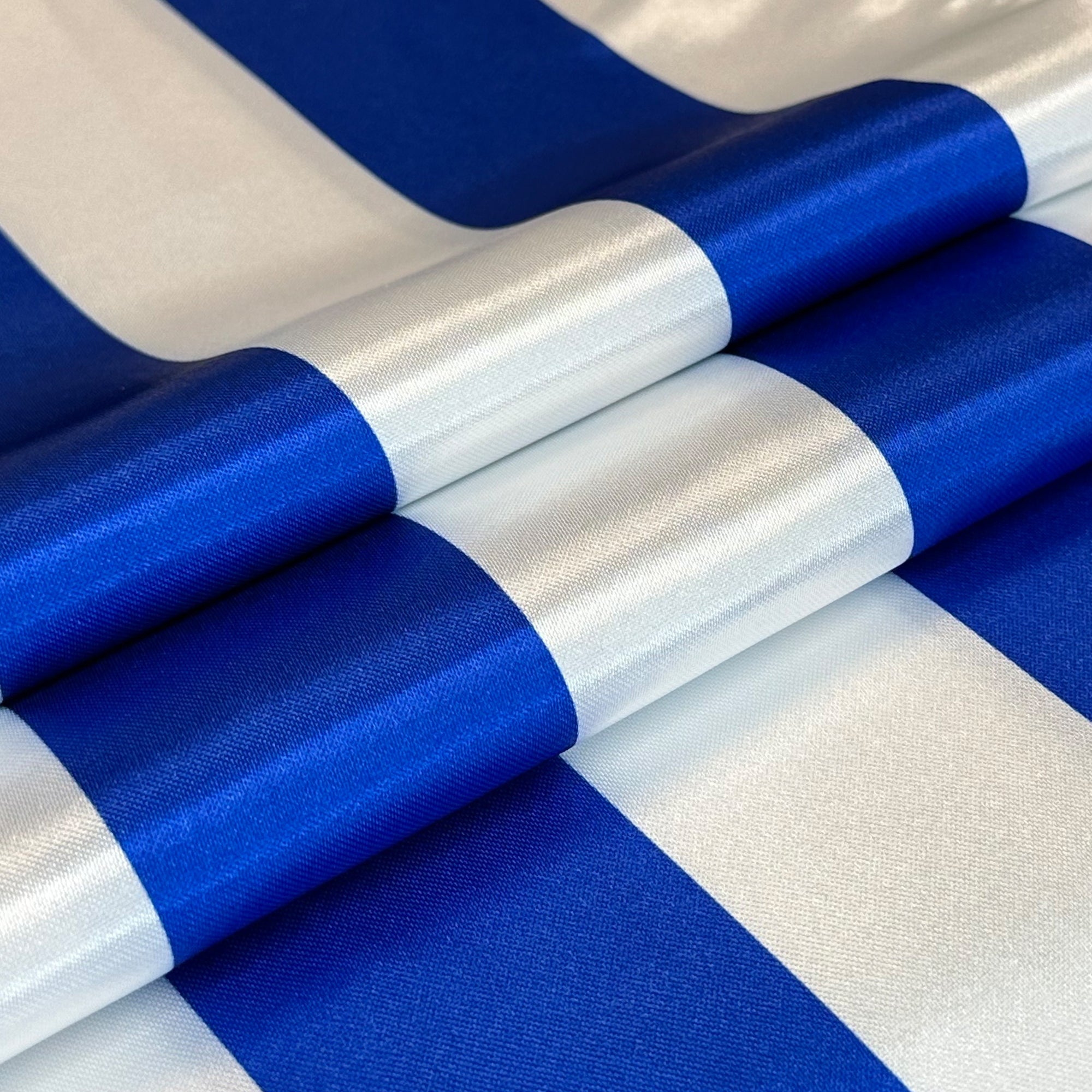 14 x 108 inch Satin Table Runner Royal Blue and White Striped