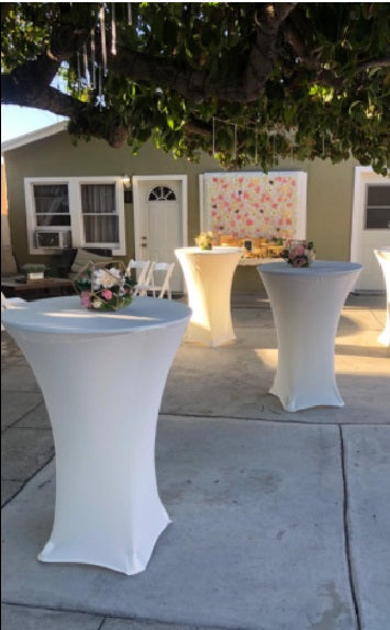 30 inch Highboy Cocktail Round Spandex Table Cover Ivory
