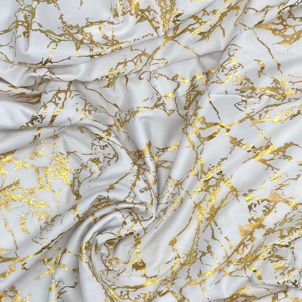 30 inch Highboy Cocktail Round Stretch Spandex Table Cover White With Gold Marbling