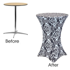 30 Inch Highboy Cocktail Round Stretch Spandex Table Cover Damask