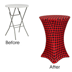 30 Inch Highboy Cocktail Round Stretch Spandex Table Cover Red Buffalo Plaid