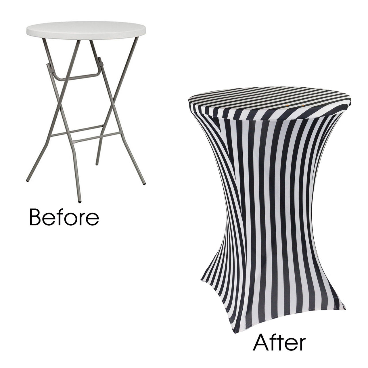30 inch Highboy Cocktail Round Spandex Table Cover Black and White Striped